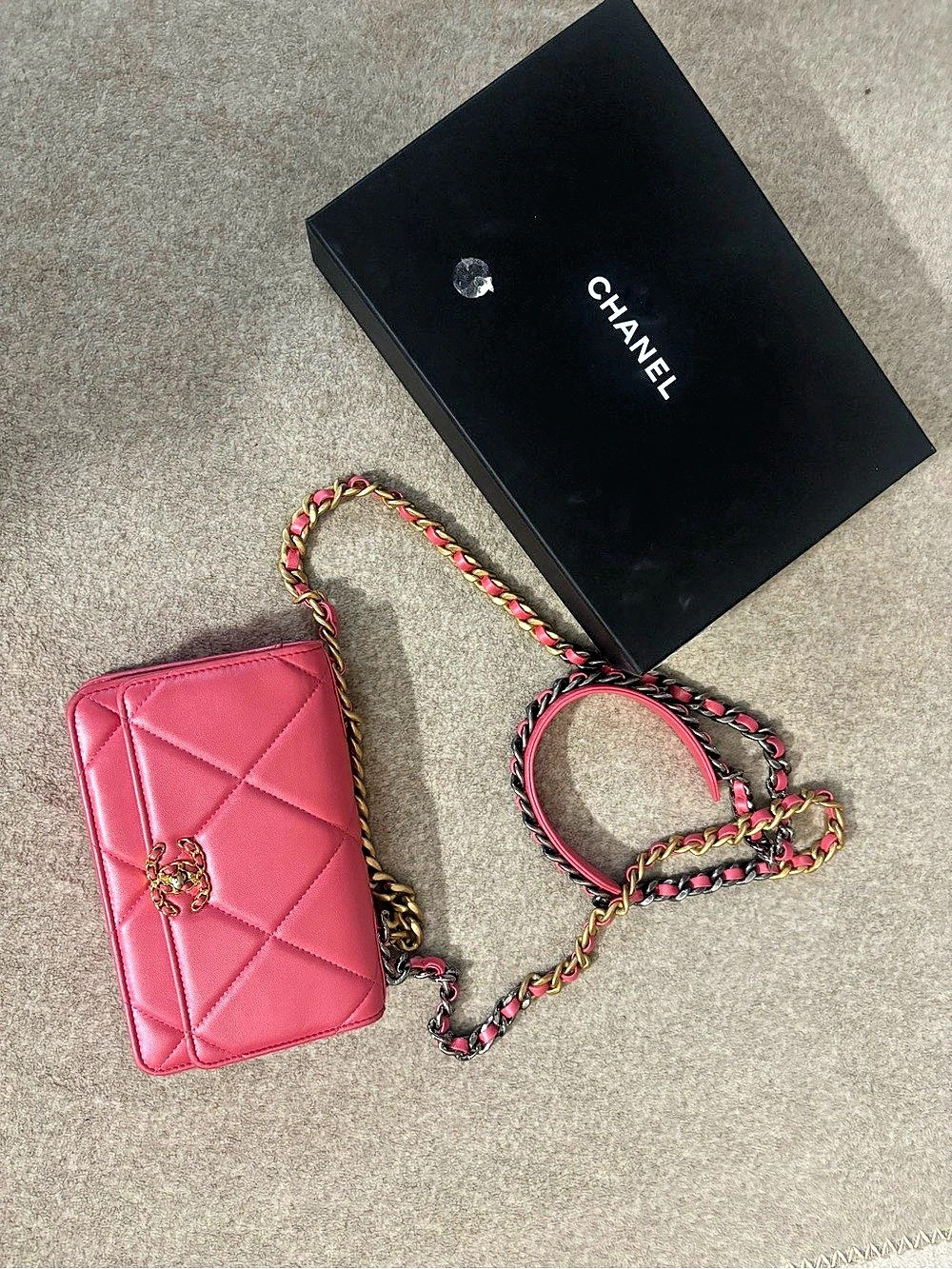 Chanel 19 Wallet on Chain (WOC) 19 Quilted Crossbody in Pink